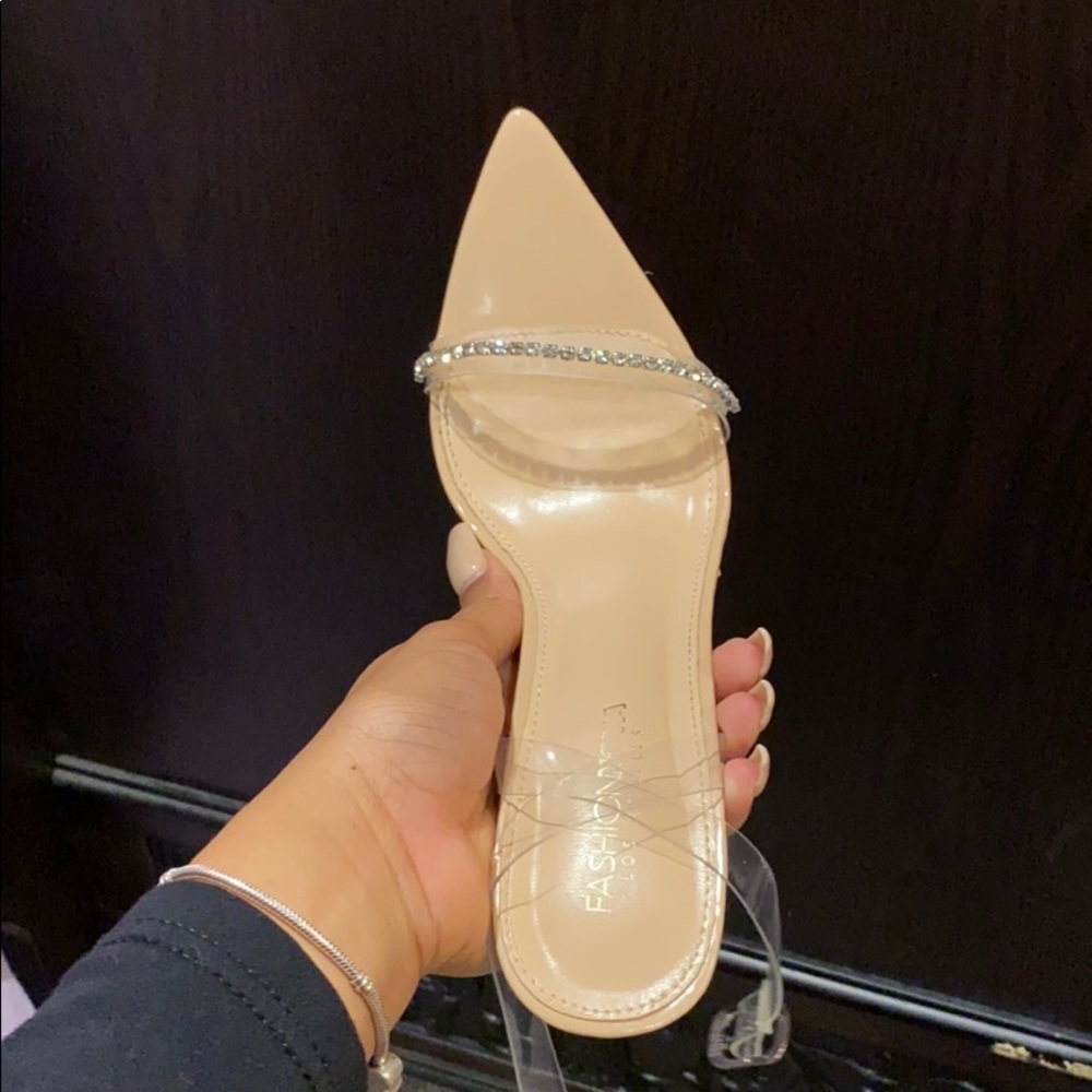 Pointy toe diamond ankle strap heel